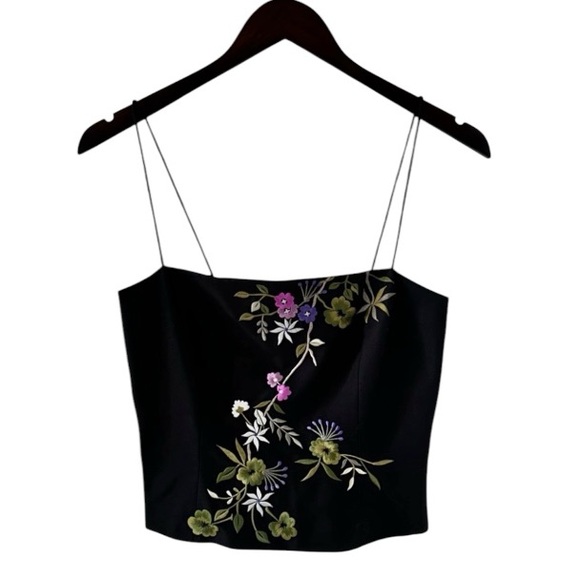 Carlisle Black Embroidered Floral Sleeveless Silk Top Size 0 - Picture 1 of 6